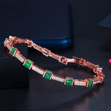 Green CZ Rose Geometric Tennis Bracelet Women Party Jewelry