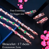 Green CZ Rose Geometric Tennis Bracelet Women Party Jewelry