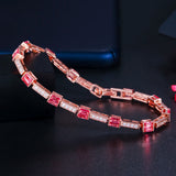 Green CZ Rose Geometric Tennis Bracelet Women Party Jewelry