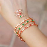 Green CZ Rose Geometric Tennis Bracelet Women Party Jewelry