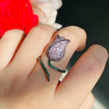 Adjustable Size Pink CZ Crystal Rose Flower Open Ring RG147