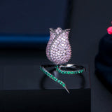 Adjustable Size Pink CZ Crystal Rose Flower Open Ring RG147