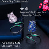 Adjustable Size Pink CZ Crystal Rose Flower Open Ring RG147