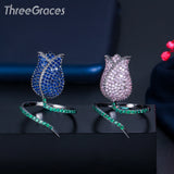 Adjustable Size Pink CZ Crystal Rose Flower Open Ring RG147