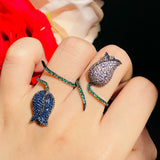 Adjustable Size Pink CZ Crystal Rose Flower Open Ring RG147