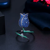 Adjustable Size Pink CZ Crystal Rose Flower Open Ring RG147