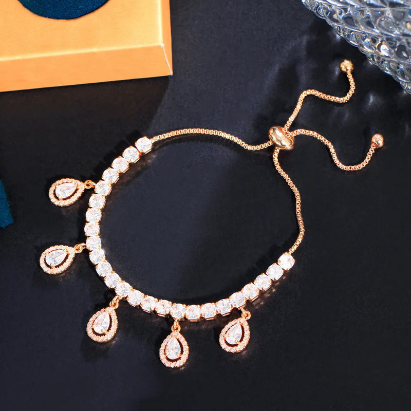 Adjustable CZ Dangling Water Drop Bridal Bracelet BR290