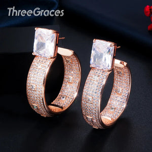 ThreeGraces CZ Big Circle Round Hoop Earrings ER446