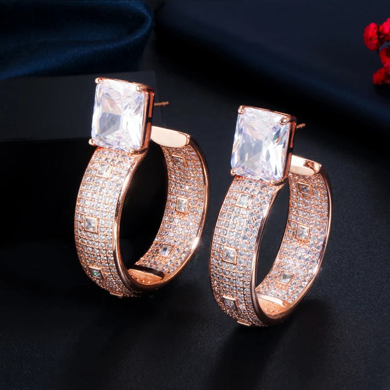 ThreeGraces CZ Big Circle Round Hoop Earrings ER446