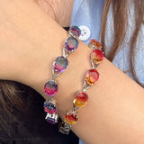 Rainbow Fire Oval Tennis Bracelet Red CZ Crystal Women Jewelry
