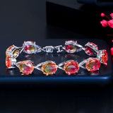 Rainbow Fire Oval Tennis Bracelet Red CZ Crystal Women Jewelry