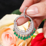 Boho Green CZ Crystal Silver Circle Round Hoop Earrings ER547