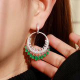 Boho Green CZ Crystal Silver Circle Round Hoop Earrings ER547