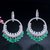 Boho Green CZ Crystal Silver Circle Round Hoop Earrings ER547