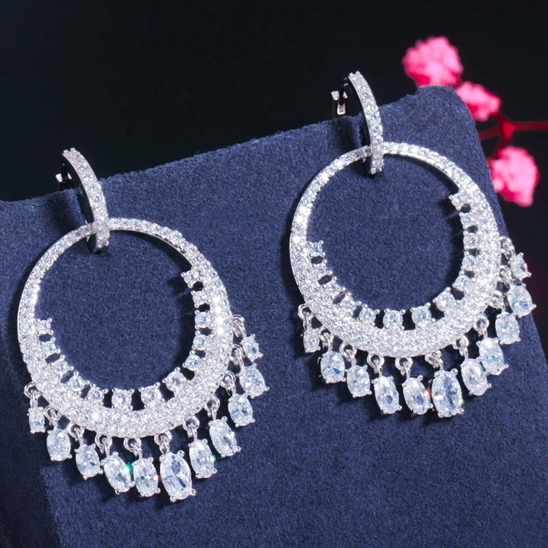Boho Green CZ Crystal Silver Circle Round Hoop Earrings ER547