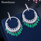 Boho Green CZ Crystal Silver Circle Round Hoop Earrings ER547