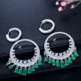 Boho Green CZ Crystal Silver Circle Round Hoop Earrings ER547