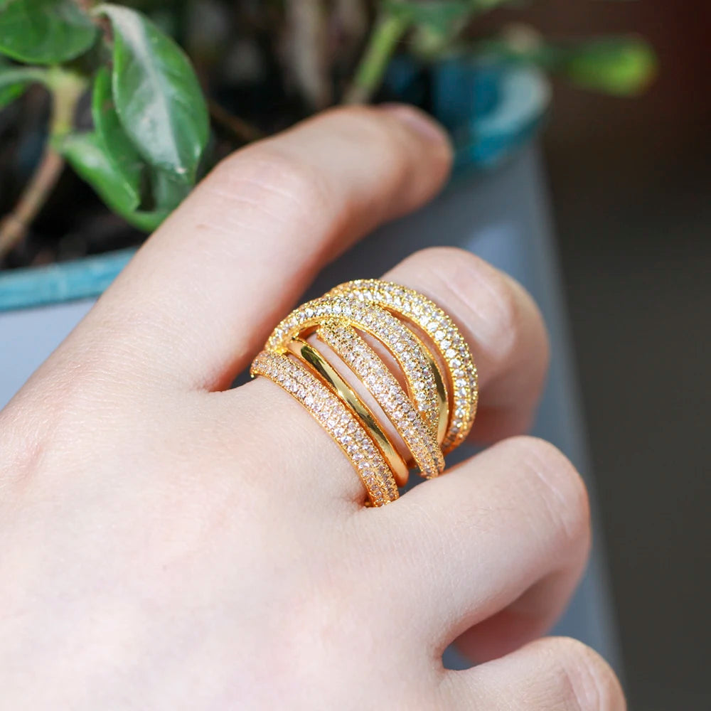 African Dubai CZ Crystal Multilayer Wedding Rings for Brides RG148