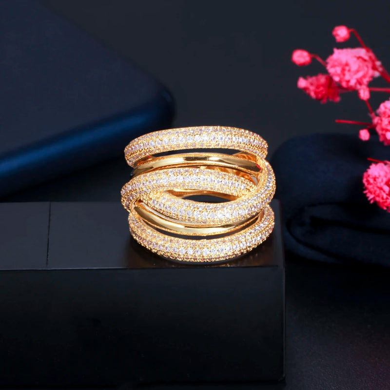 African Dubai CZ Crystal Multilayer Wedding Rings for Brides RG148