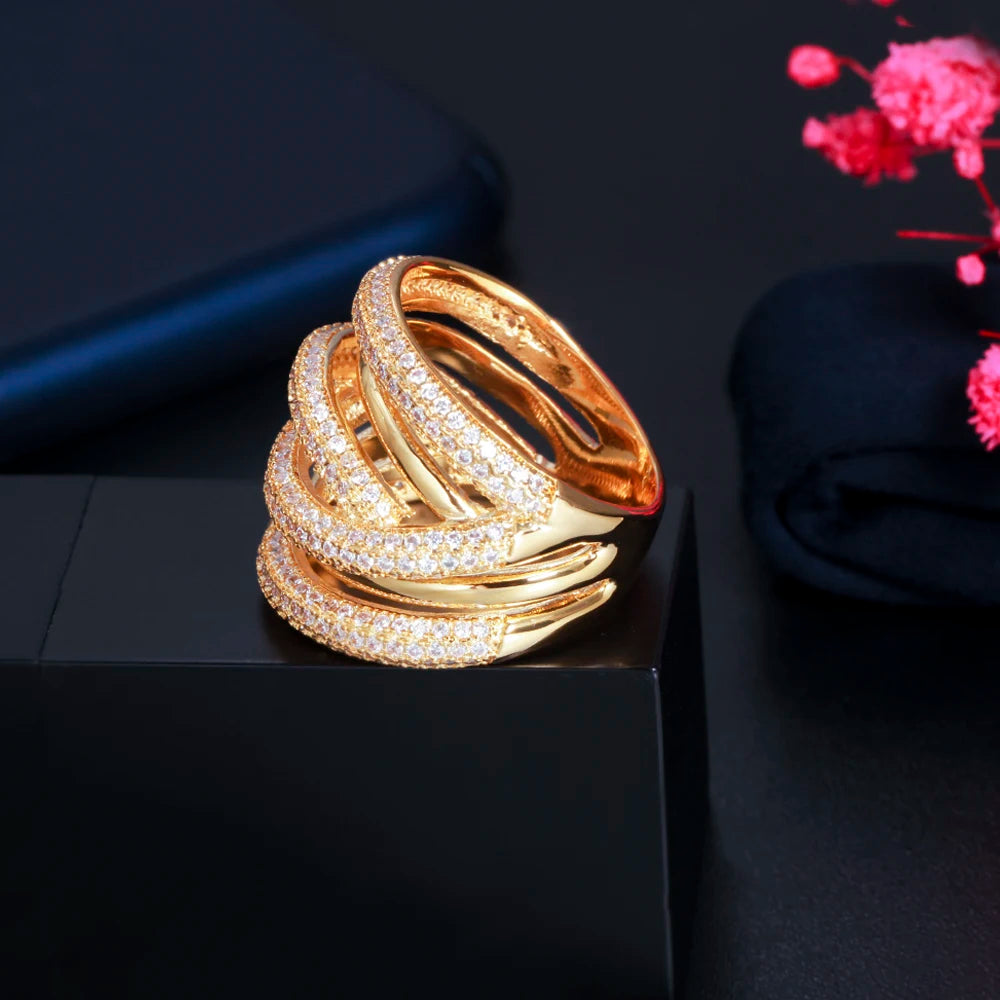 African Dubai CZ Crystal Multilayer Wedding Rings for Brides RG148