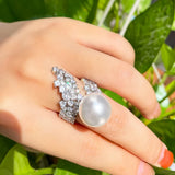 Big CZ Pearl Wedding Party Open Ring for Women R193