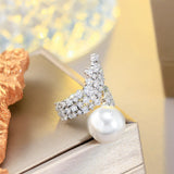 Big CZ Pearl Wedding Party Open Ring for Women R193