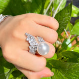 Big CZ Pearl Wedding Party Open Ring for Women R193
