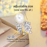 Big CZ Pearl Wedding Party Open Ring for Women R193