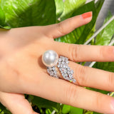 Big CZ Pearl Wedding Party Open Ring for Women R193
