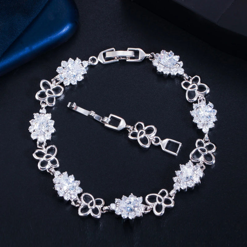 CZ Silver Link Chain Bracelet for Women BR220