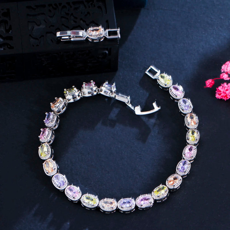 Multicolor Oval CZ Geometric Bracelet for Party Jewelry