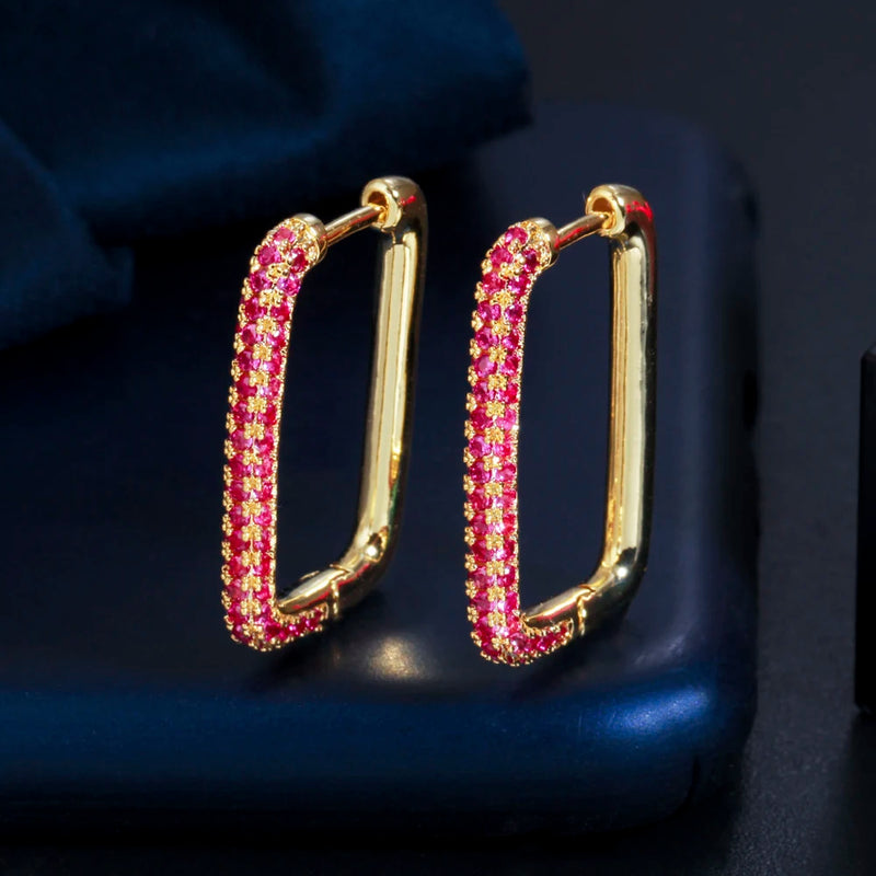 ThreeGraces Red CZ Crystal Hoop Earrings ER546