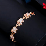 ThreeGraces Elephant Animal Red CZ Stone 585 Charm Bracelet Bangle for Ladies