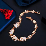 ThreeGraces Elephant Animal Red CZ Stone 585 Charm Bracelet Bangle for Ladies
