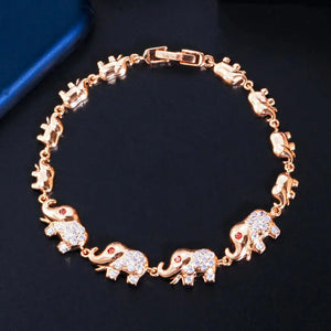 ThreeGraces Elephant Animal Red CZ Stone 585 Charm Bracelet Bangle for Ladies