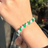 ThreeGraces Green CZ Silver Tennis Bracelet Geometric Party Jewelry
