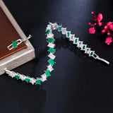 ThreeGraces Green CZ Silver Tennis Bracelet Geometric Party Jewelry