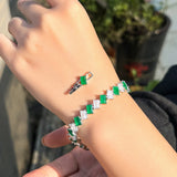 ThreeGraces Green CZ Silver Tennis Bracelet Geometric Party Jewelry