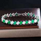 ThreeGraces Green CZ Silver Tennis Bracelet Geometric Party Jewelry