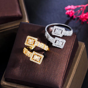 ThreeGraces CZ Geometric Square Adjustable Finger Ring R177