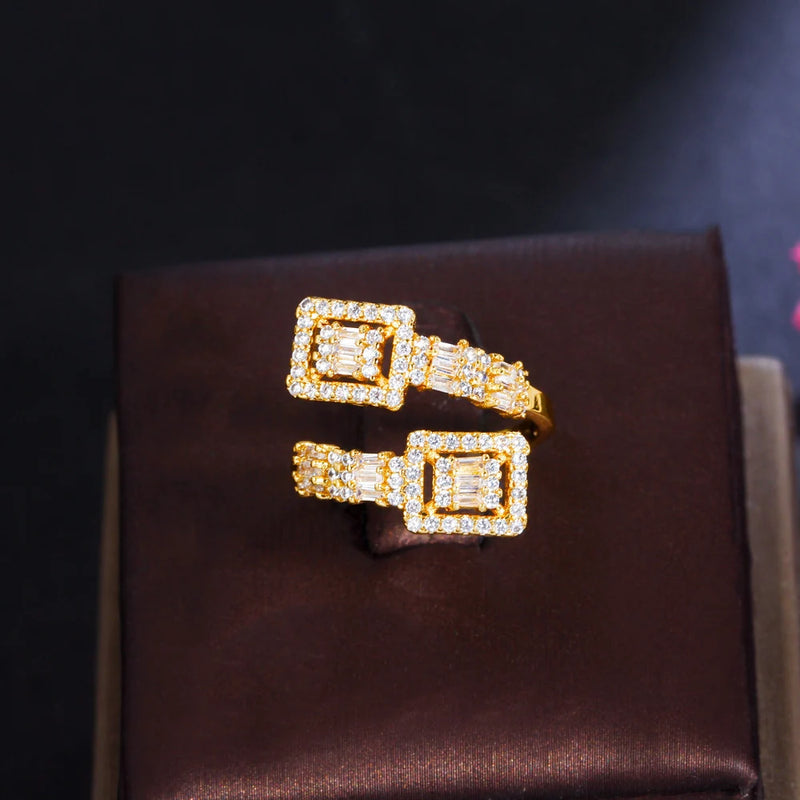 ThreeGraces CZ Geometric Square Adjustable Finger Ring R177