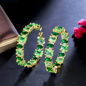 Green CZ Big Hoop Earrings for Women Dress Jewelry E1019