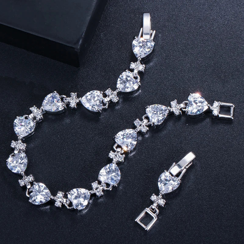 Love Heart CZ Stone Wedding Tennis Bracelet for Women BR095