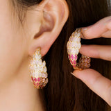 Pink CZ Crystal Feather Hoop Earrings ER838