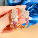 Pink CZ Crystal Feather Hoop Earrings ER838