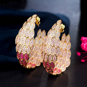 Pink CZ Crystal Feather Hoop Earrings ER838