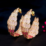 Pink CZ Crystal Feather Hoop Earrings ER838