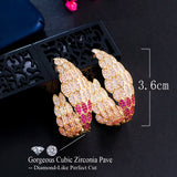 Pink CZ Crystal Feather Hoop Earrings ER838