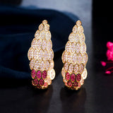 Pink CZ Crystal Feather Hoop Earrings ER838