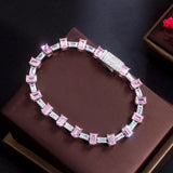 Pink CZ Geometric Rectangle Link Bracelet for Women BR208